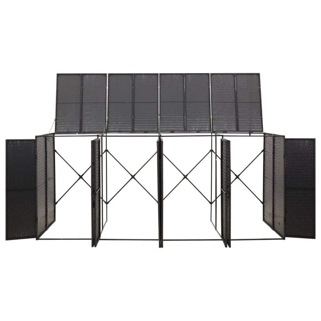 Quadruple Wheelie Bin Shed Poly Rattan Black Outdoor Garden Waste Container Enclosure