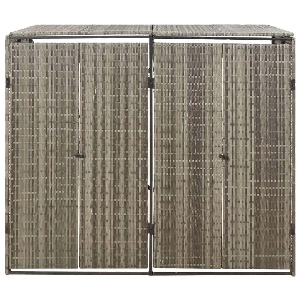 Double Wheelie Bin Enclosure Grey Outdoor Storage Poly Rattan Construction 140x80x117cm