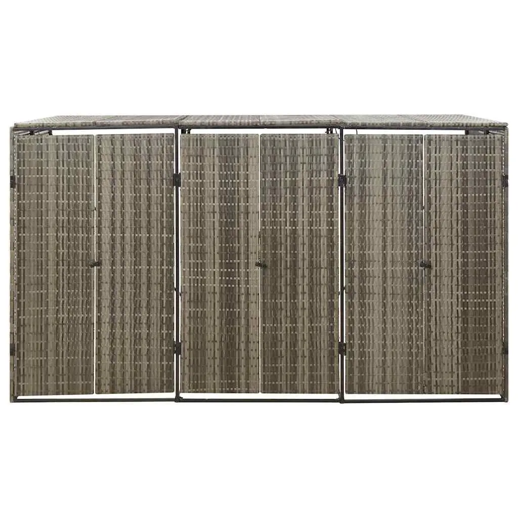 Triple Wheelie Bin Shed Poly Rattan Grey 207 x 80 x 117 cm