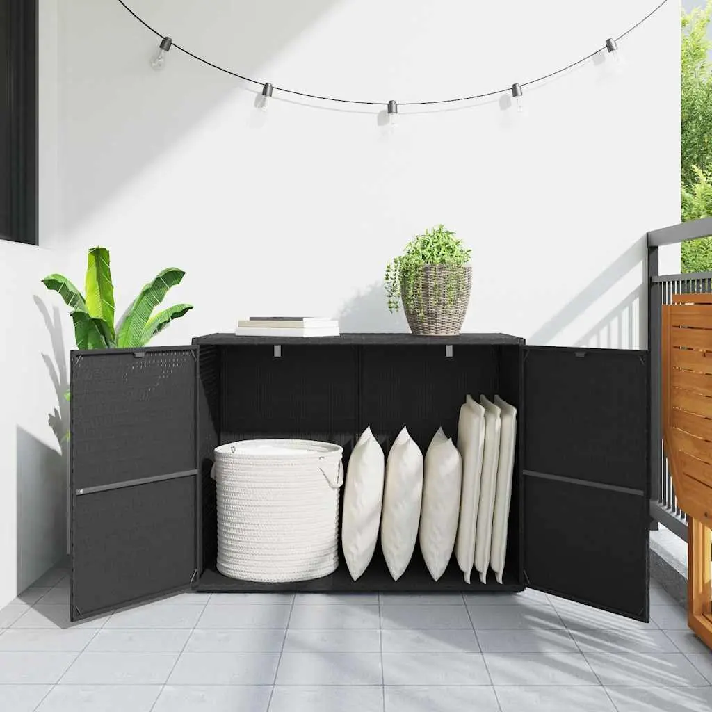 Garden Storage Cabinet Poly Rattan Waterproof Black 100 x 55.5 x 80 cm