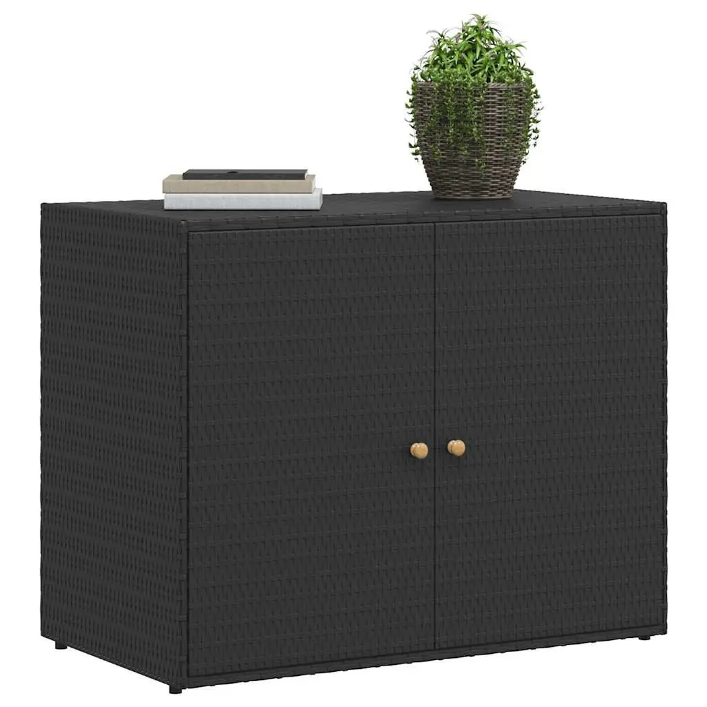 Garden Storage Cabinet Poly Rattan Waterproof Black 100 x 55.5 x 80 cm