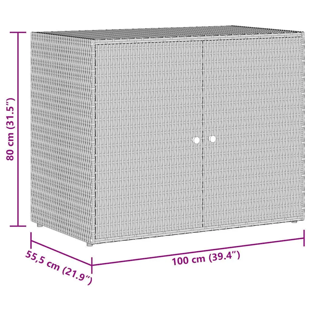 Garden Storage Cabinet Poly Rattan Waterproof Black 100 x 55.5 x 80 cm