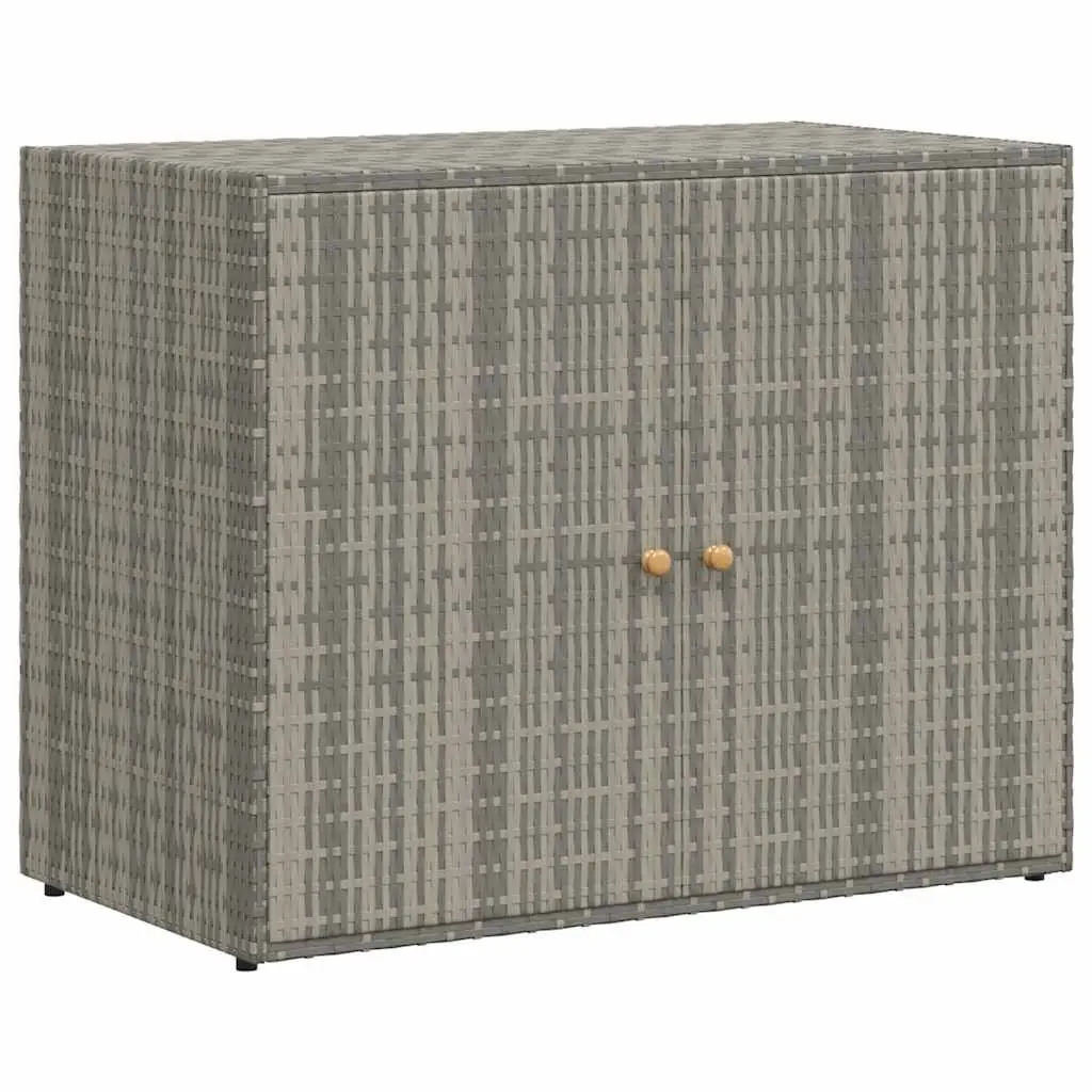 Outdoor Storage Chest Poly Rattan Grey 100x55.5x80cm Garden Cabinet with Powder Coated Steel Frame and Solid Acacia Wood Knobs