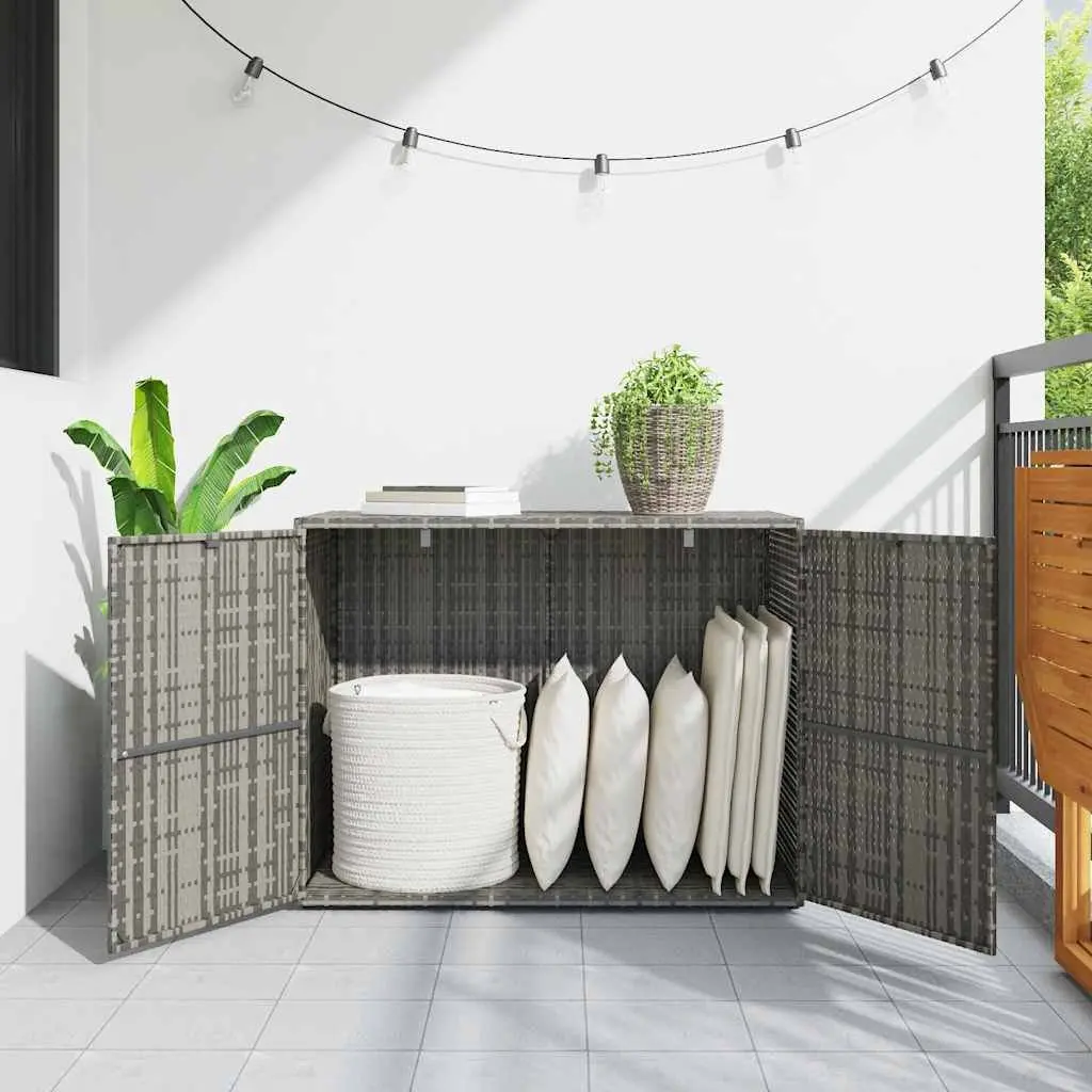 Outdoor Storage Chest Poly Rattan Grey 100x55.5x80cm Garden Cabinet with Powder Coated Steel Frame and Solid Acacia Wood Knobs
