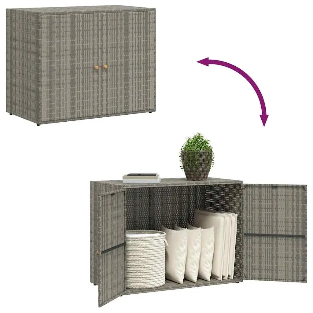 Outdoor Storage Chest Poly Rattan Grey 100x55.5x80cm Garden Cabinet with Powder Coated Steel Frame and Solid Acacia Wood Knobs