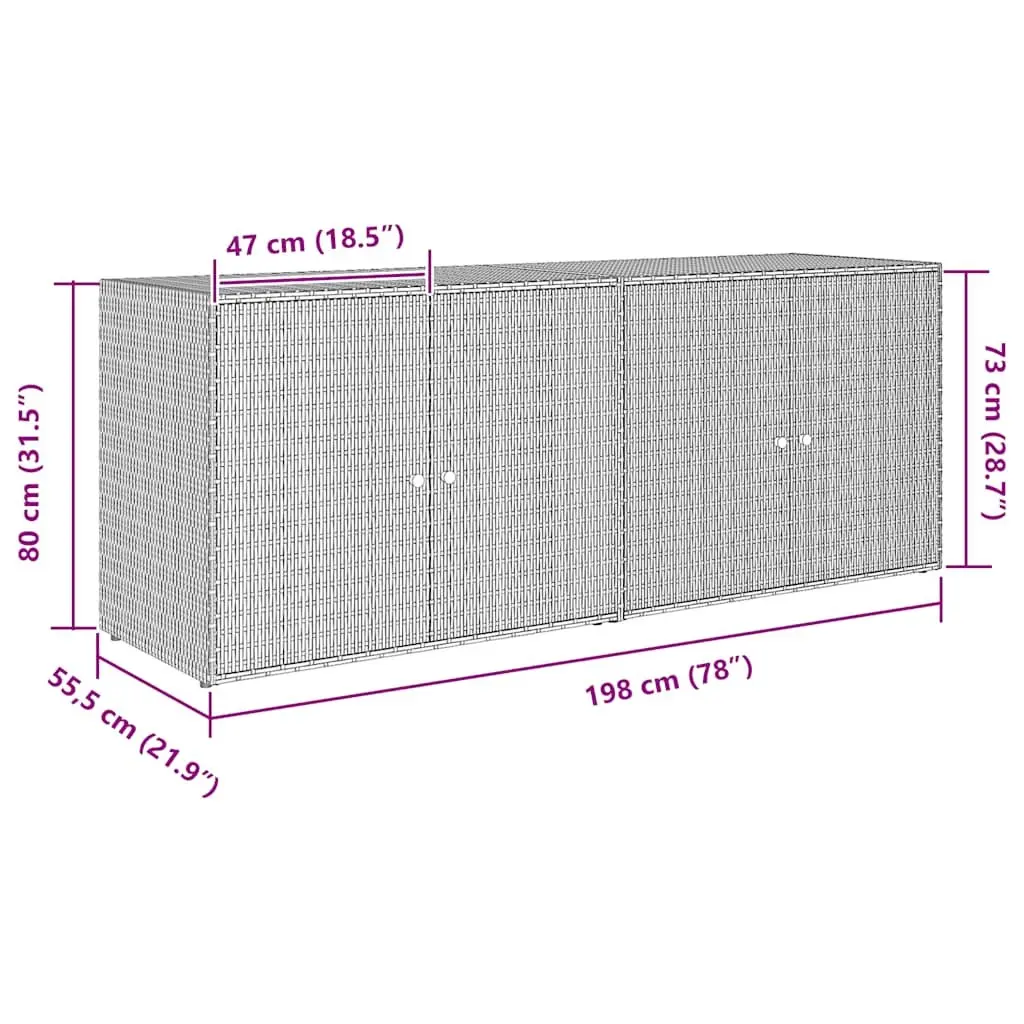 Garden Storage Cabinet Poly Rattan Black Outdoor Furniture 198 x 55.5 x 80 cm
