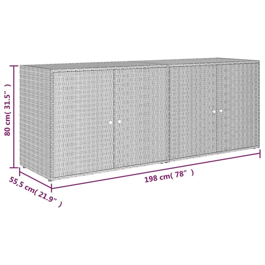 Outdoor Tool Chest Poly Rattan Weatherproof Storage Cabinet Grey 198x55.5x80cm