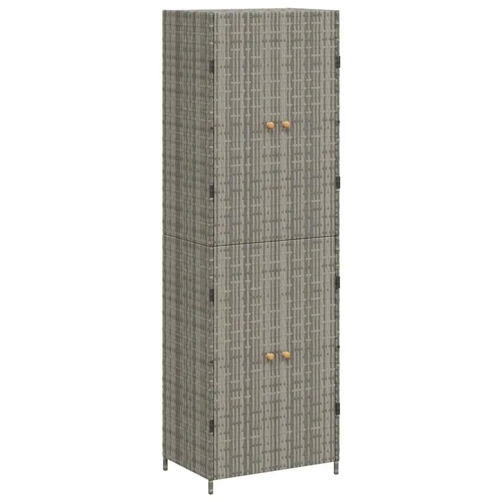 Garden Storage Cabinet Poly Rattan Grey Outdoor Shed 59W x 40D x 180H cm