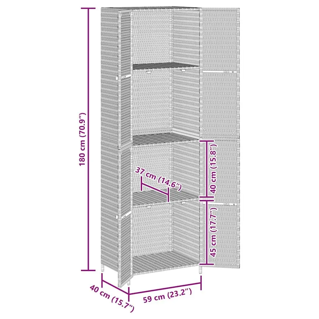Garden Storage Cabinet Poly Rattan Grey Outdoor Shed 59W x 40D x 180H cm