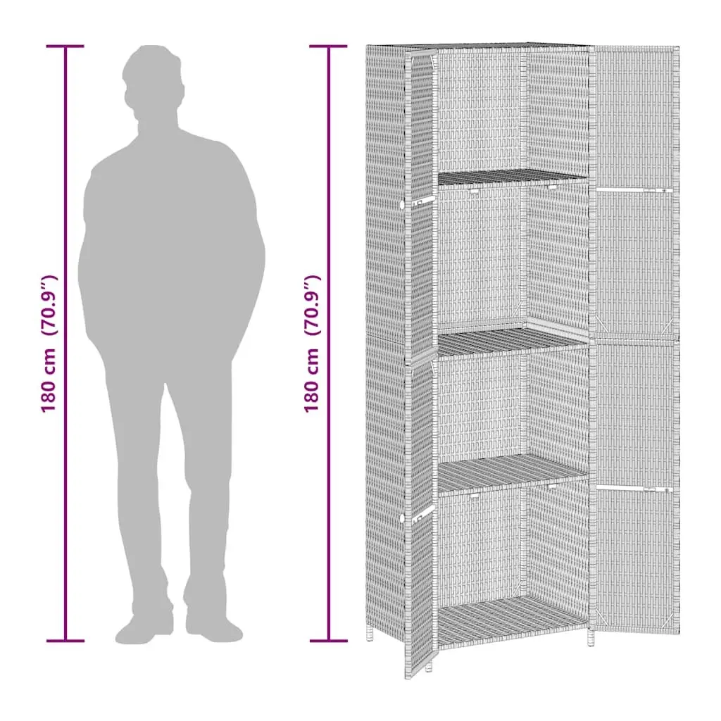 Garden Storage Cabinet Poly Rattan Grey Outdoor Shed 59W x 40D x 180H cm