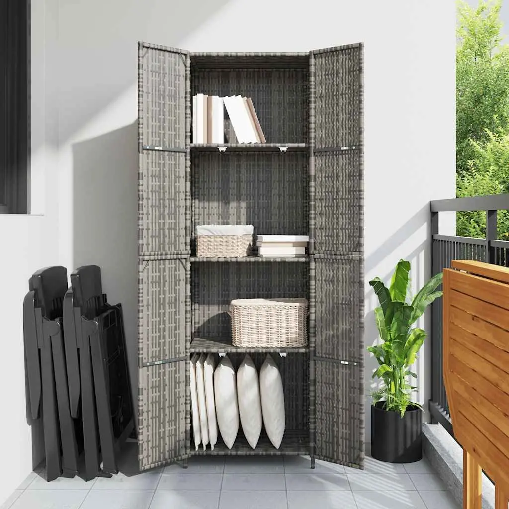 Garden Storage Cabinet Poly Rattan Grey Outdoor Shed 59W x 40D x 180H cm