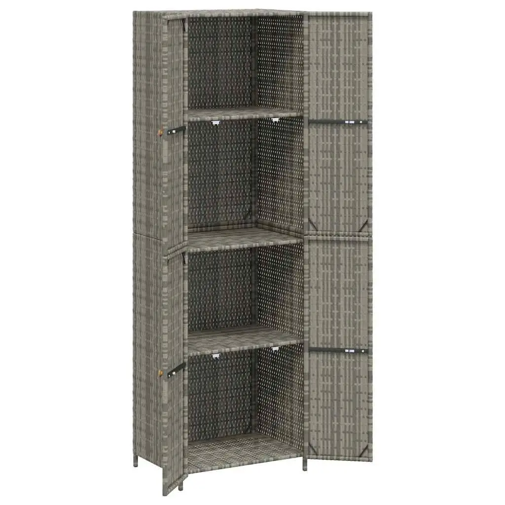 Garden Storage Cabinet Poly Rattan Grey Outdoor Shed 59W x 40D x 180H cm
