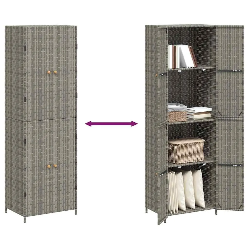 Garden Storage Cabinet Poly Rattan Grey Outdoor Shed 59W x 40D x 180H cm