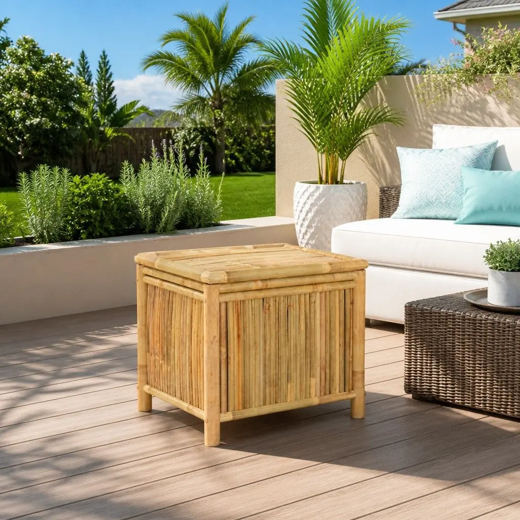 Bamboo Storage Box Outdoor Bench Chest 60x52x55cm Brown Garden Furniture