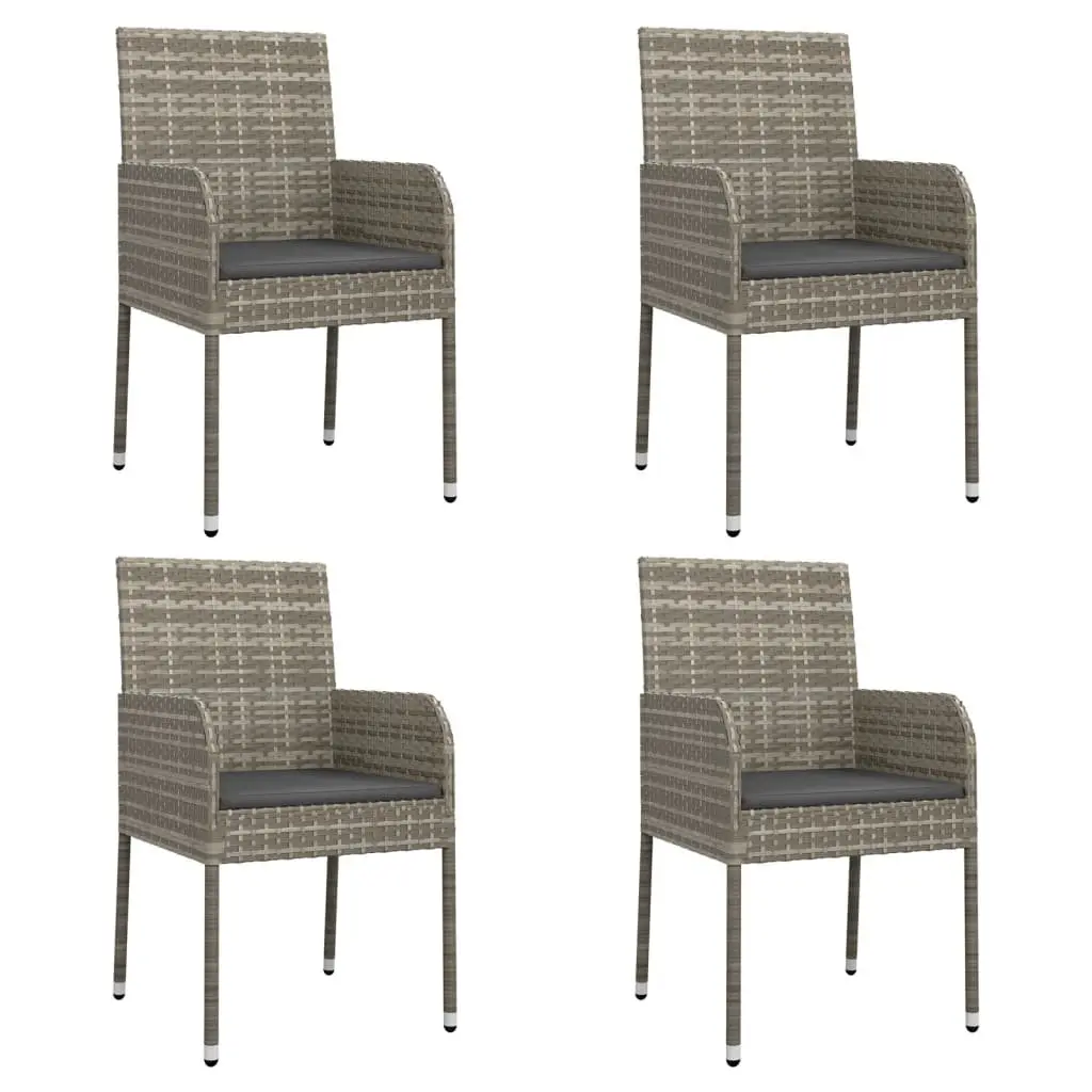 Outdoor Garden Chairs Poly Rattan 4 Piece Set Grey with Cushions