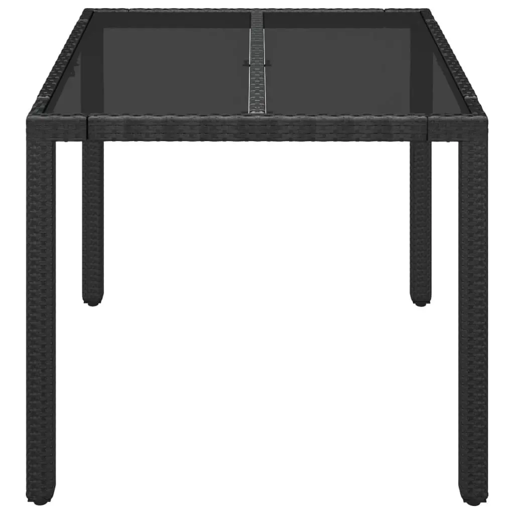 Garden Table Poly Rattan 90x90x75cm Black Tempered Glass Top Powder Coated Steel Frame Outdoor Furniture