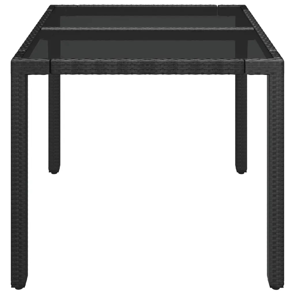Garden Table Poly Rattan 90x90x75cm Black Tempered Glass Top Powder Coated Steel Frame Outdoor Furniture