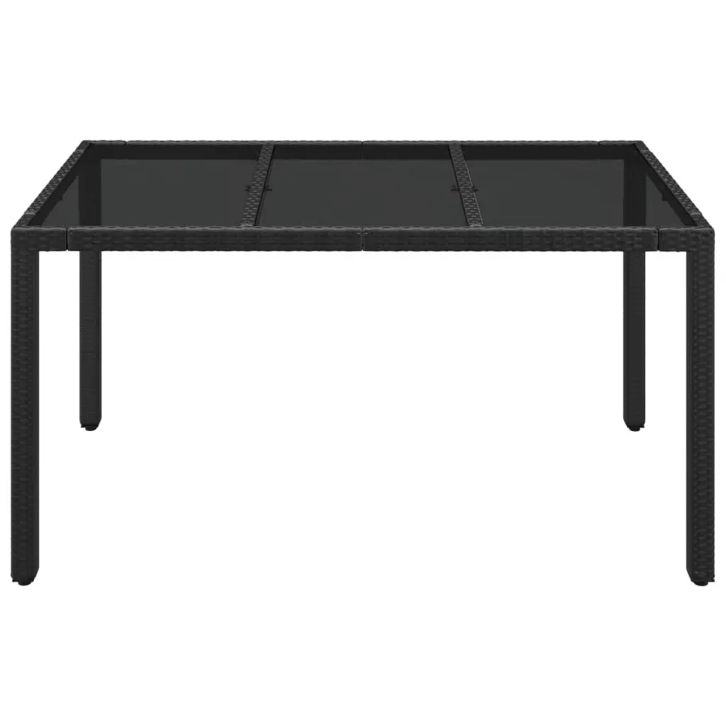 Garden Table Black Poly Rattan Tempered Glass Top 150 x 90 x 75 cm Patio Furniture