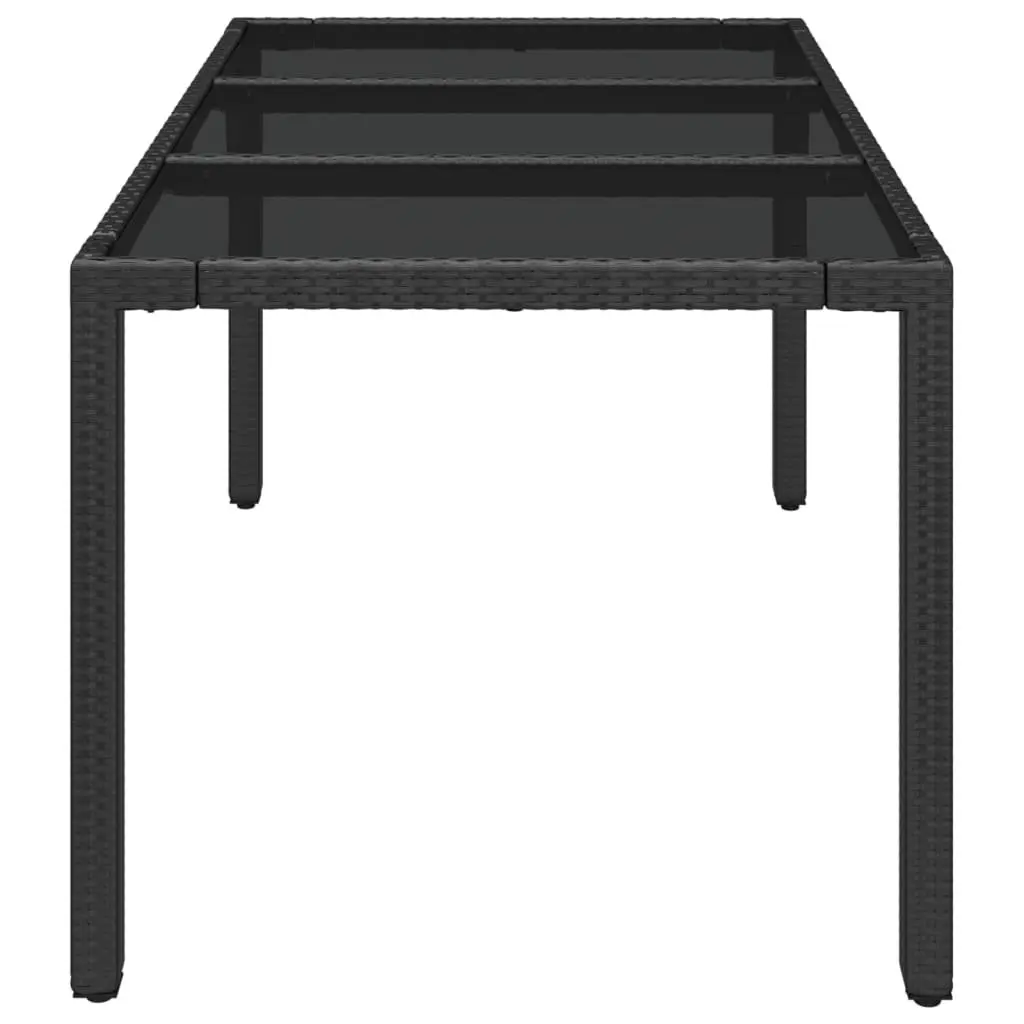 Garden Table Black Poly Rattan Tempered Glass Top 150 x 90 x 75 cm Patio Furniture