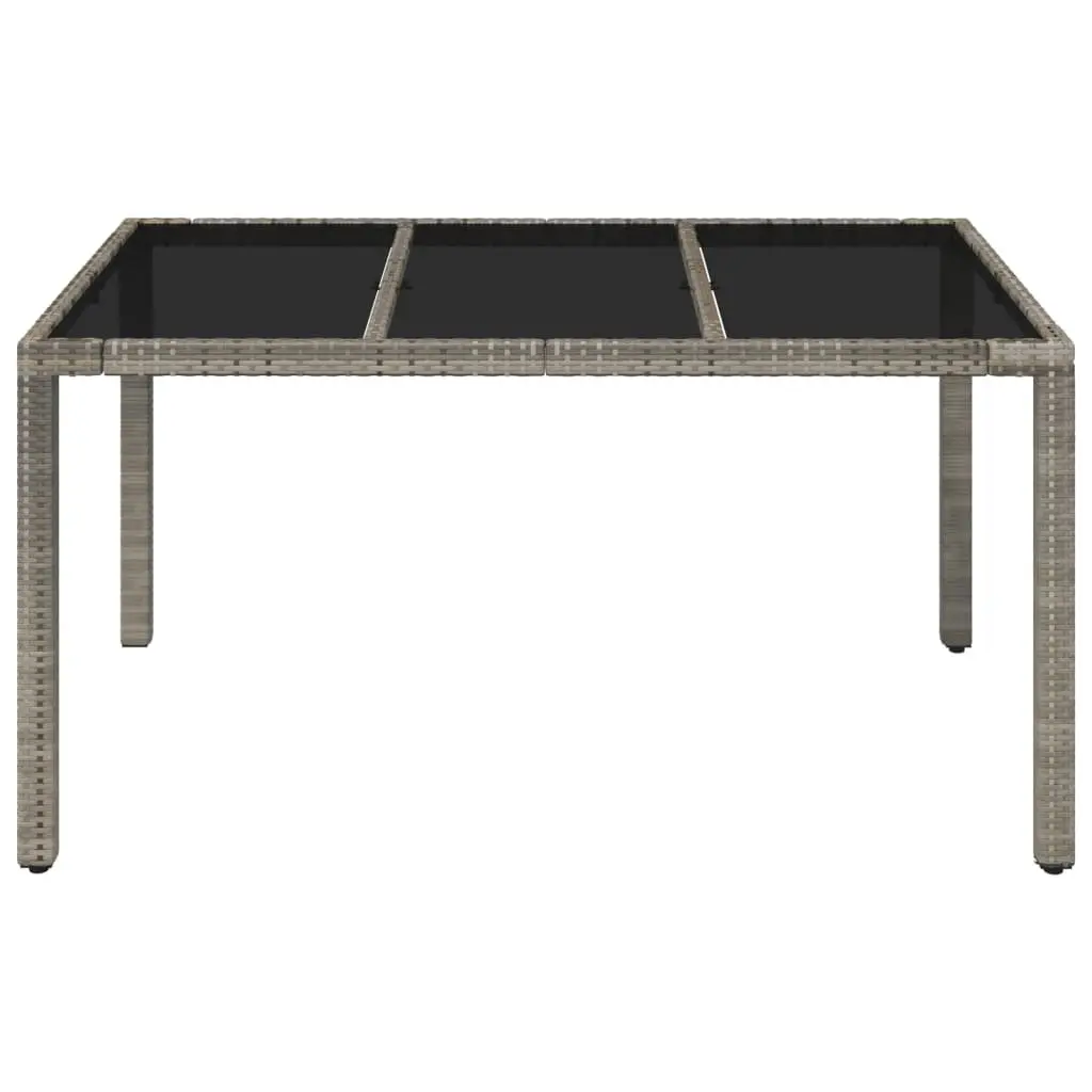Outdoor Garden Table Glass Top Grey Poly Rattan Patio Furniture 150x90x75cm