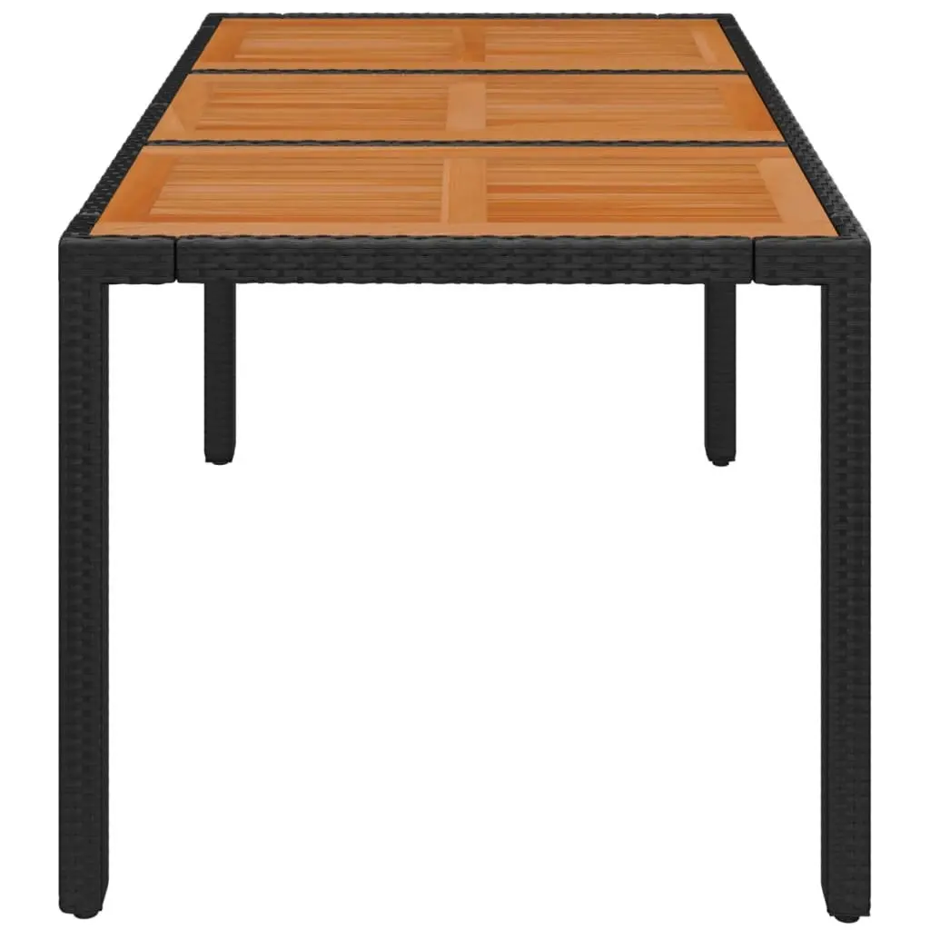 Garden Table Black Solid Acacia Wood Top Poly Rattan Frame Outdoor Patio Furniture 150x90x75cm