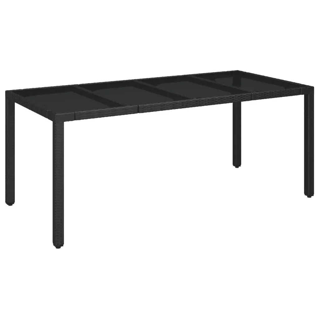 Outdoor Garden Table Glass Top Black Poly Rattan Patio Furniture Dining 190x90cm