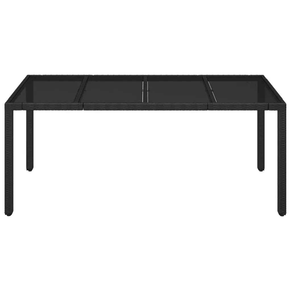 Outdoor Garden Table Glass Top Black Poly Rattan Patio Furniture Dining 190x90cm