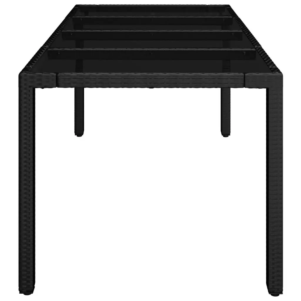 Outdoor Garden Table Glass Top Black Poly Rattan Patio Furniture Dining 190x90cm