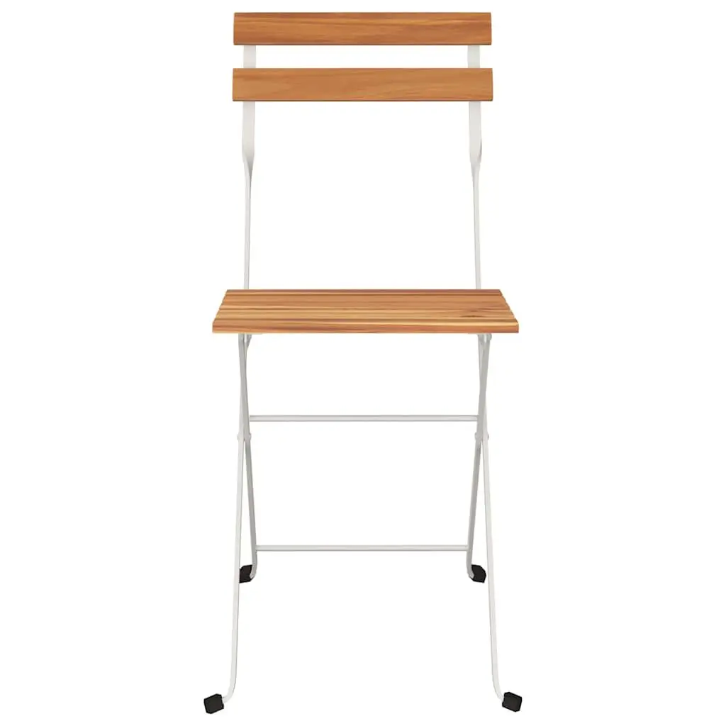 Folding Bistro Chairs Solid Acacia Wood Steel Frame 2 pcs Brown