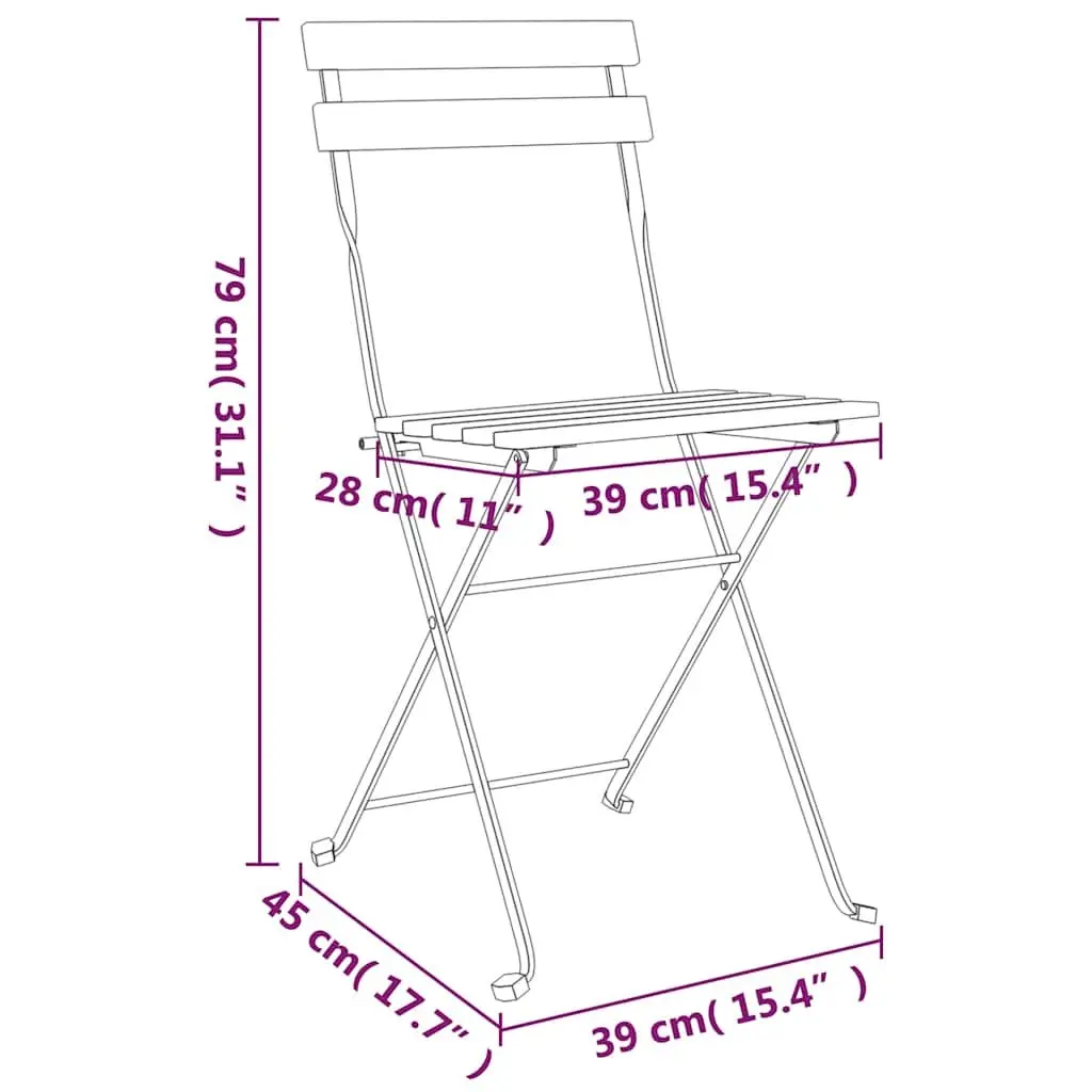 Folding Bistro Chairs Solid Acacia Wood Steel Frame 2 pcs Brown