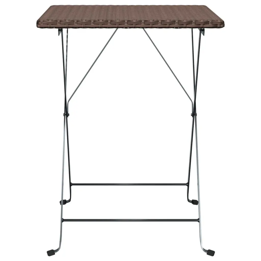 Folding Bistro Table Poly Rattan Steel Brown Outdoor Garden Patio