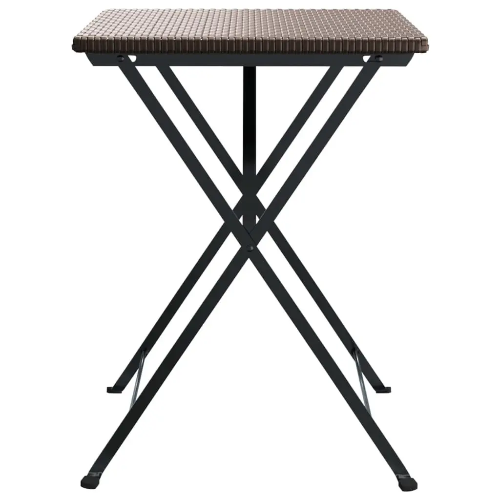 Folding Bistro Table Poly Rattan Steel Brown Outdoor Garden Patio