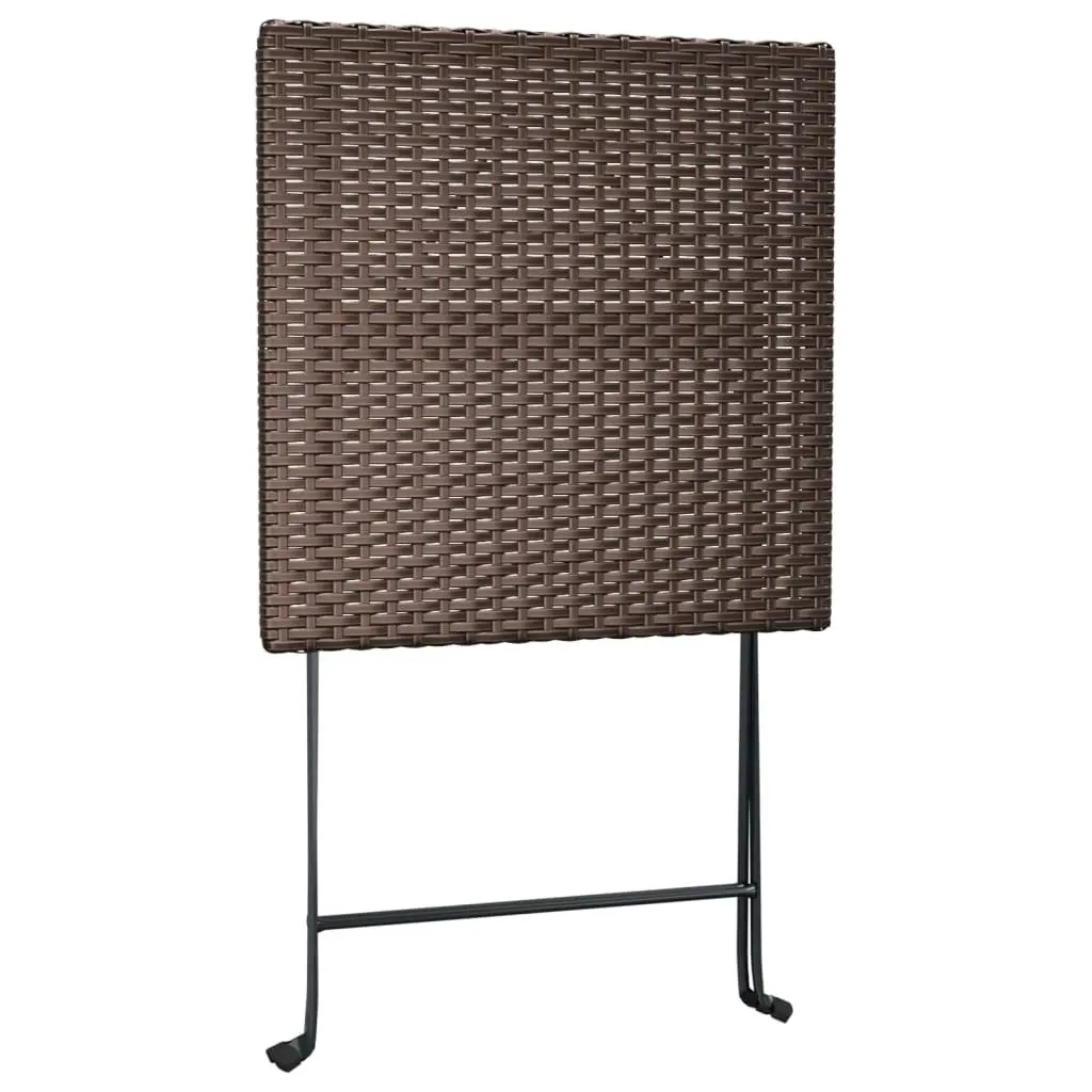 Folding Bistro Table Poly Rattan Steel Brown Outdoor Garden Patio