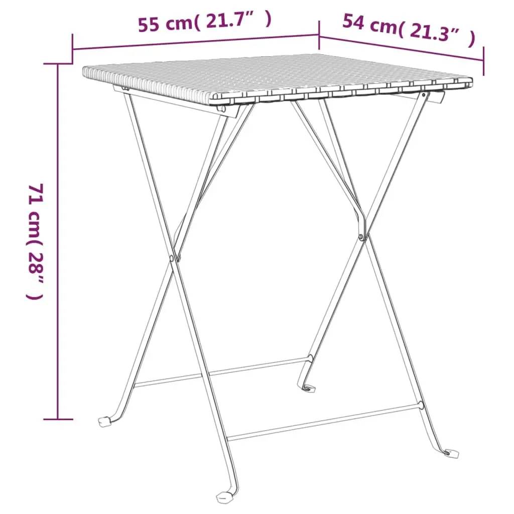 Folding Bistro Table Poly Rattan Steel Brown Outdoor Garden Patio