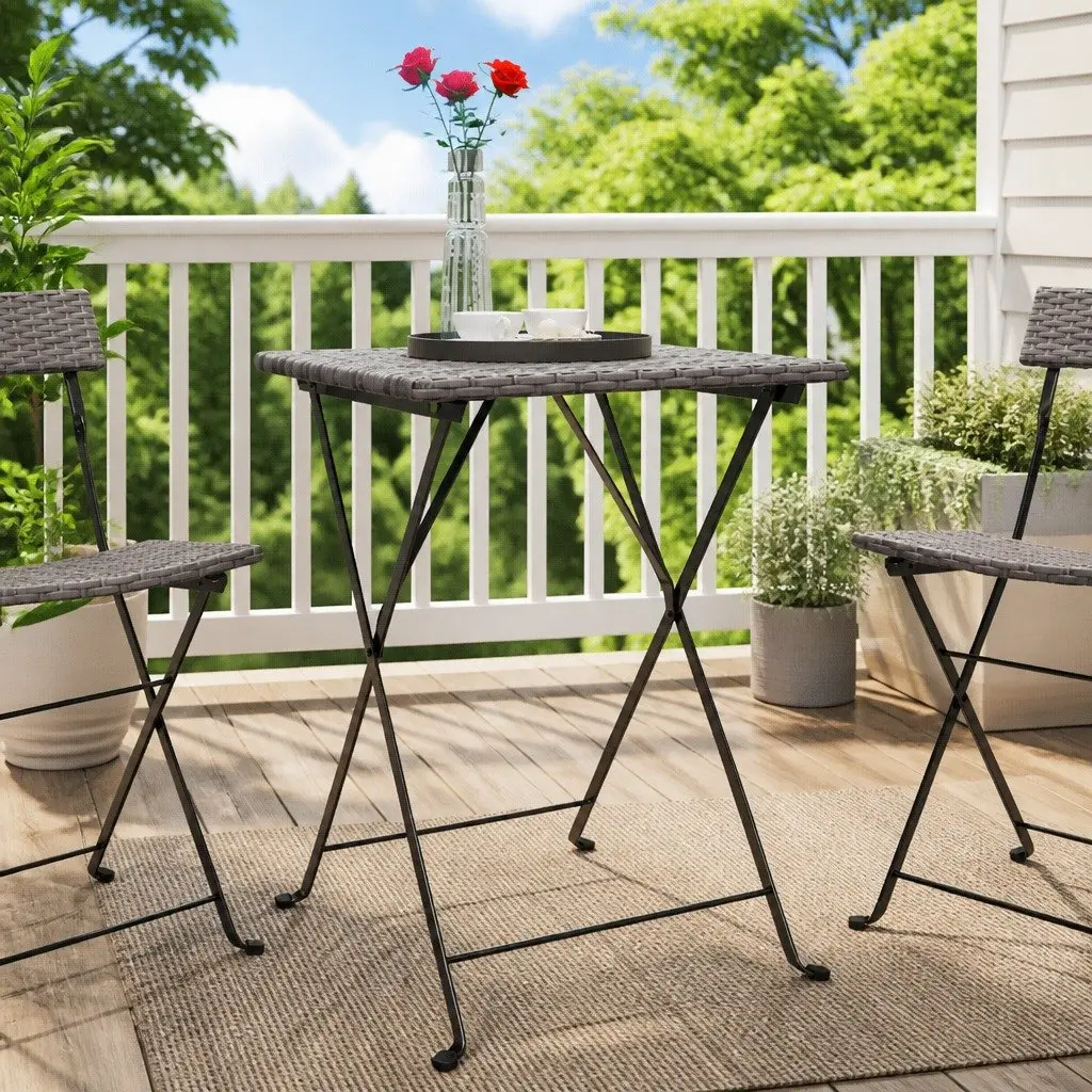 Folding Bistro Table Poly Rattan Steel Frame Grey 55 x 54 x 71 cm