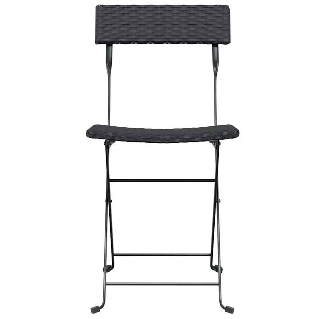 Outdoor Bistro Chair Set Black Poly Rattan Steel Frame Foldable 2 Pieces