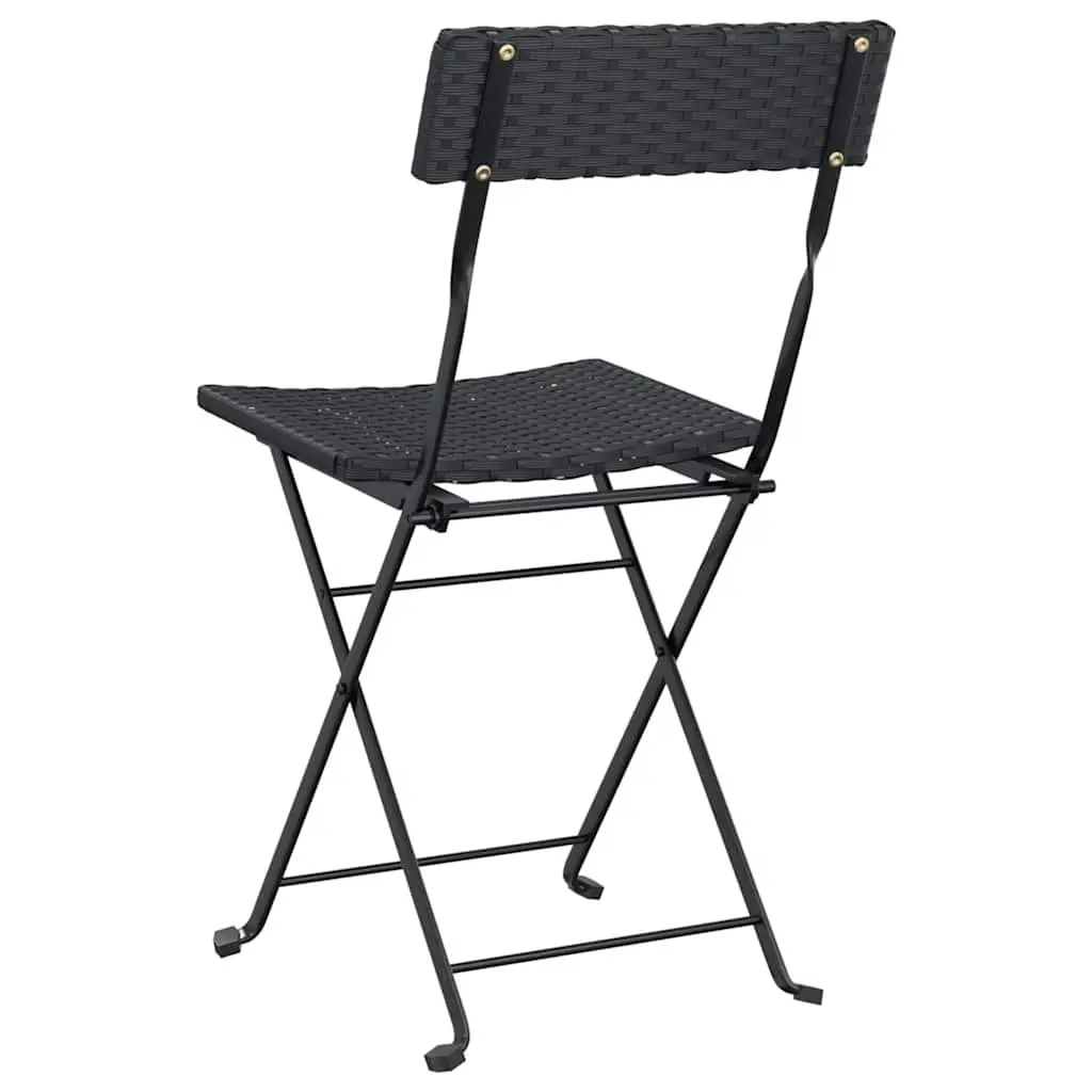 Outdoor Bistro Chair Set Black Poly Rattan Steel Frame Foldable 2 Pieces