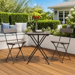 Folding Bistro Chairs 2 pcs Grey Outdoor Garden Seating Patio Rattan Steel Frame