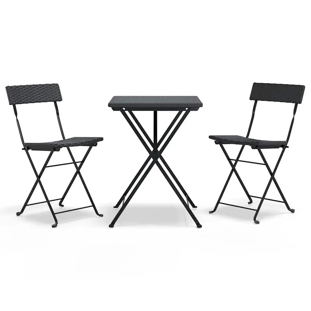 Folding Bistro Set PE Rattan Black Outdoor Patio Dining Furniture 3 Piece Powder Coated Steel