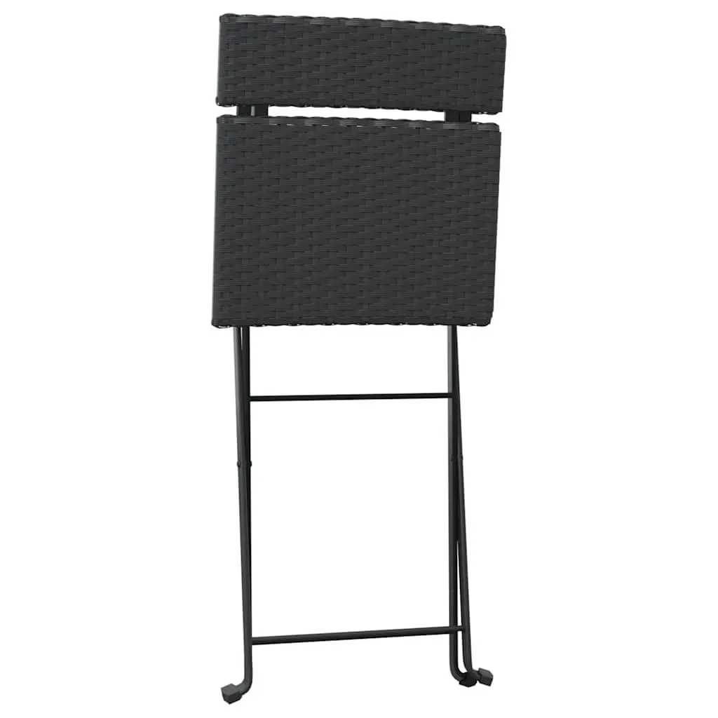 Folding Bistro Set PE Rattan Black Outdoor Patio Dining Furniture 3 Piece Powder Coated Steel