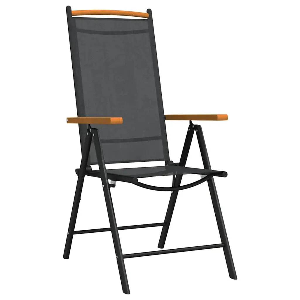 7 Piece Garden Dining Set Powder-coated Aluminium Frame Textilene Fabric Black WPC Table Top