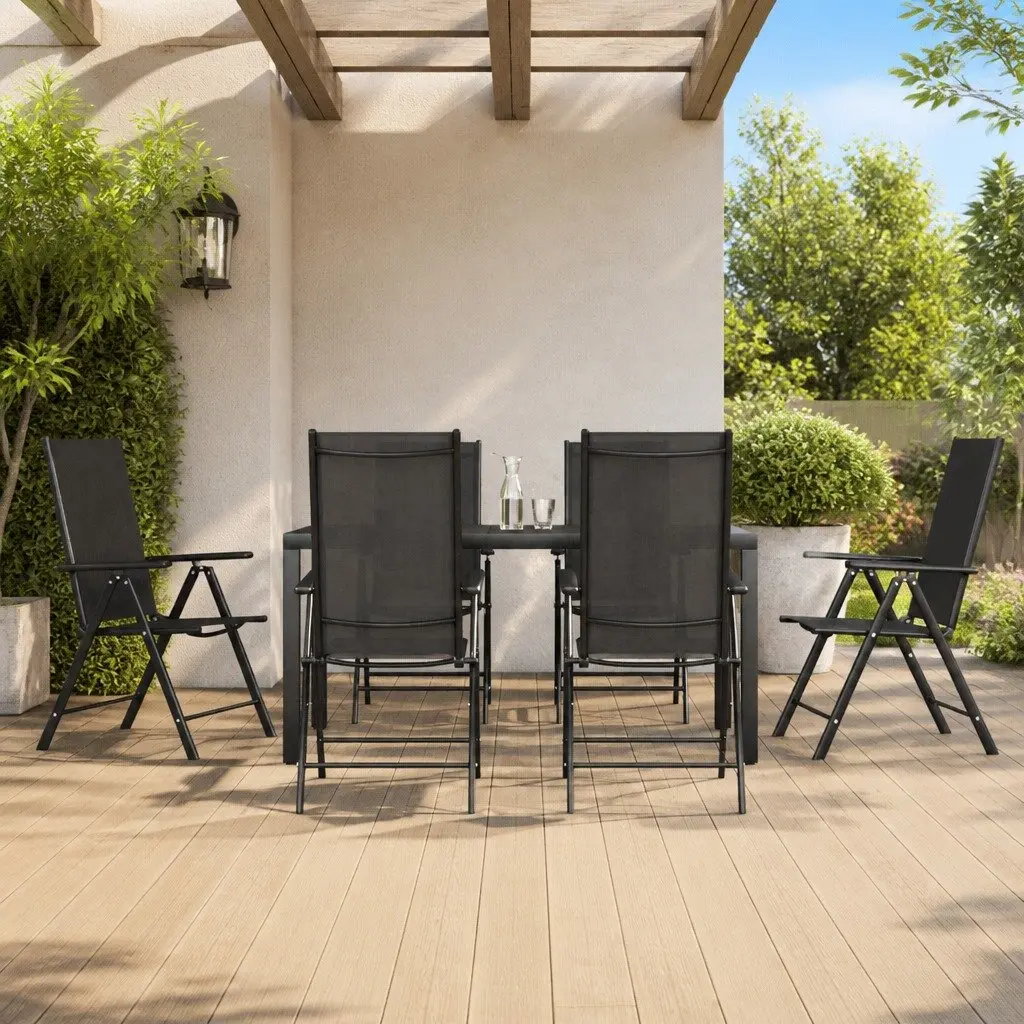 7 Piece Garden Dining Set Powder-coated Aluminium WPC Table Black Textilene Chairs
