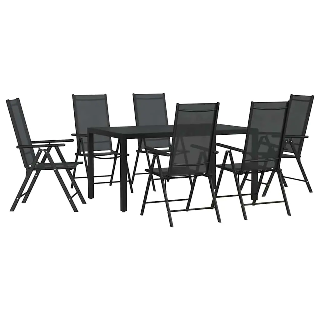 7 Piece Garden Dining Set Powder-coated Aluminium WPC Table Black Textilene Chairs