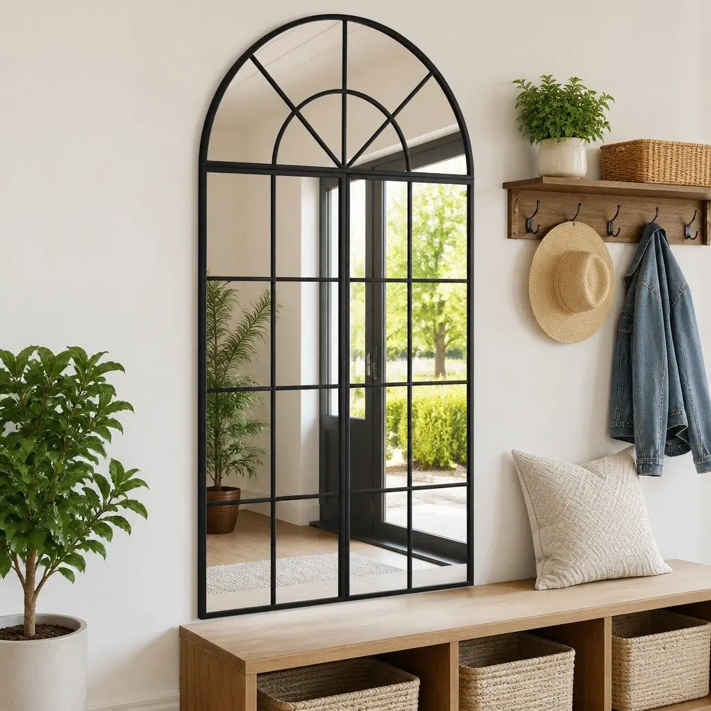 Arch Wall Mirror Iron Frame 60x110 cm Black Minimalist Home Decor Hanging