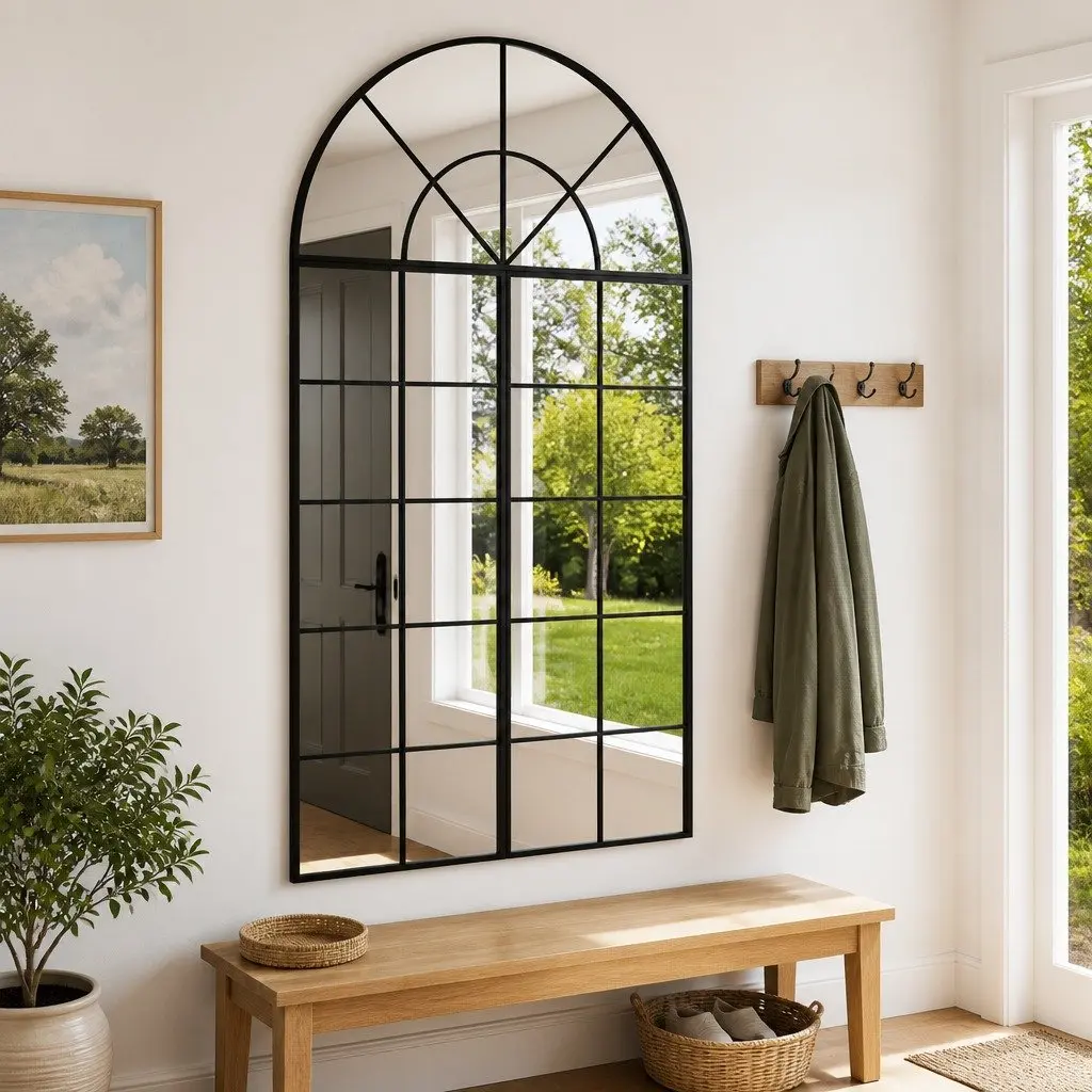 Wall Mirror Arch Black 80x140 cm Iron Frame Glass Decor Bedroom Hallway Living