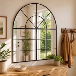 Wall Mirror Black Arch Iron Frame 100x110 cm Home Decor Bedroom Hallway Living