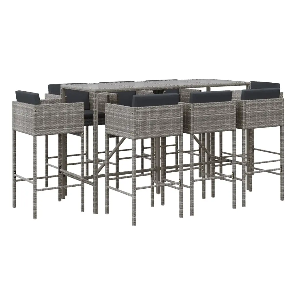 Garden Bar Set 9 Piece Outdoor Furniture Patio Dining Stools with Cushions Grey