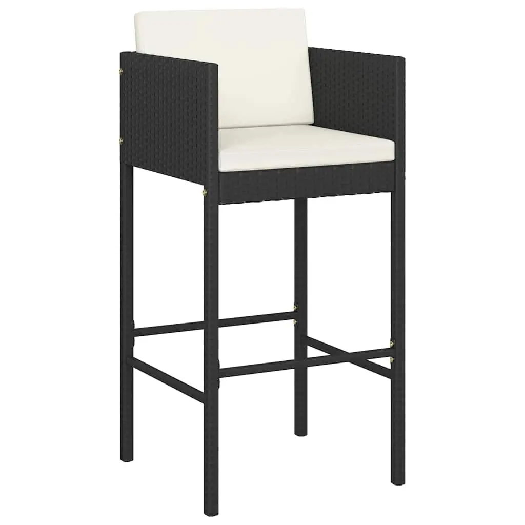 7PieceGardenBarSetOutdoorFurnitureCushionedSeatingTableandStoolsBlackPErattanConstruction
