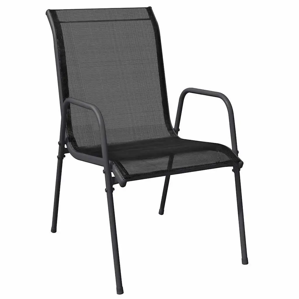 Outdoor Dining Set Black Textilene Chairs Tempered Glass Table 7 Piece Steel Frame