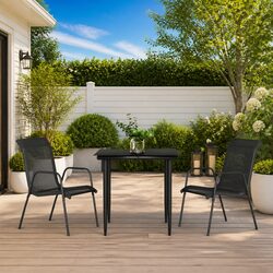 Garden Dining Set 3 Piece Outdoor Furniture Black Steel Textilene Armchairs